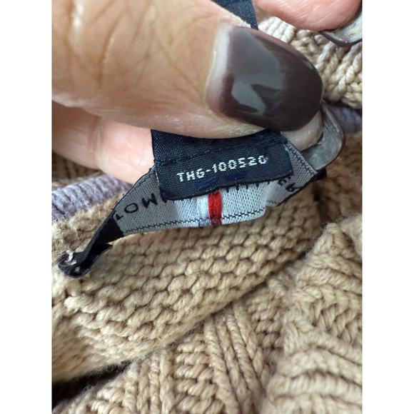 y2k Vintage Tommy Hilfiger Tan Cable Knit Fisherman Sweater Turtle Neck Womens S - Picture 7 of 10
